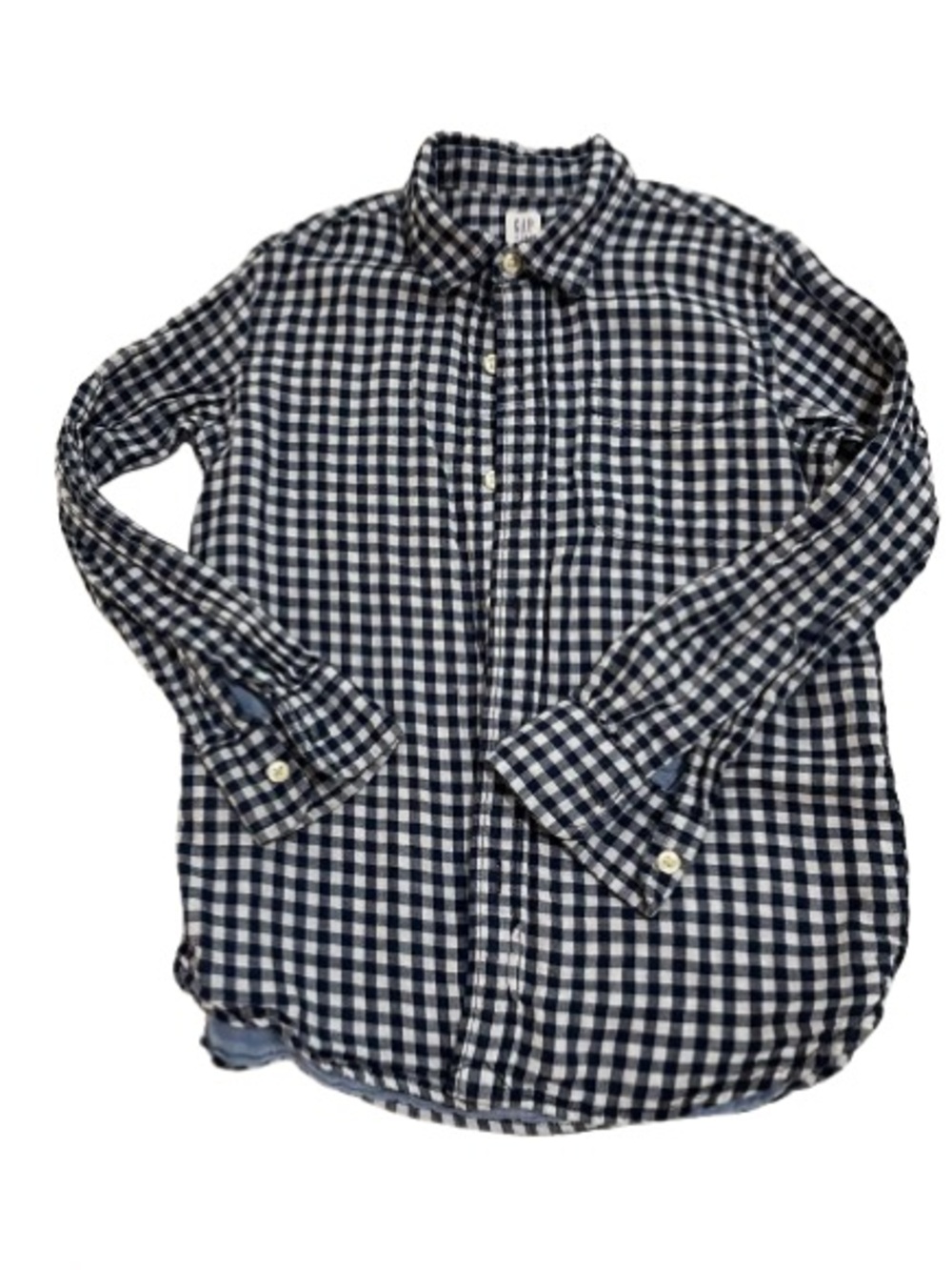 GAP Navy and White Gingham Check Gauze Button-Down Shirt Boys M 8-9 Super soft